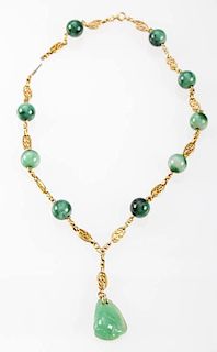 Gold and Jade Bead Necklace