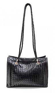 * A Bottega Veneta Black Woven Leather Handbag, 5" x 10" x 12"