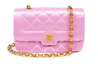 * A Chanel Pink Quilted Satin Flap Handbag, 7.5" x 4.5" x 2"