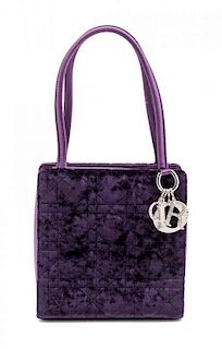 A Christian Dior Purple Velvet Lady Dior Handbag, 6 2/4" x 6 1/4" x 2 1/2".
