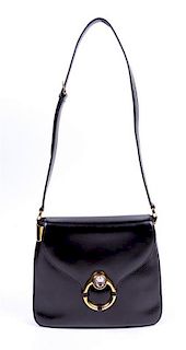 * A Gucci Black Handbag with Animal Head Clasp, 10" x 9" x 1.5"