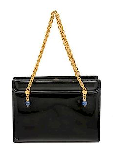 A Gucci Black Patent Handbag, 8.5" x 6.5" x 3".