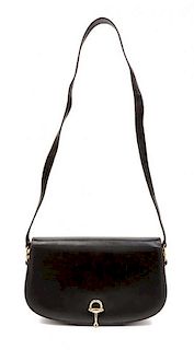 * A Gucci Brown Horsebit Leather Handbag, 9.5" x 6" x 2"