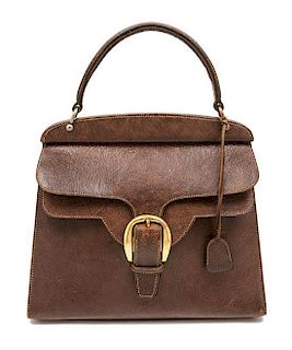 A Gucci Brown Leather Handbag, 13" x 11" x 4".