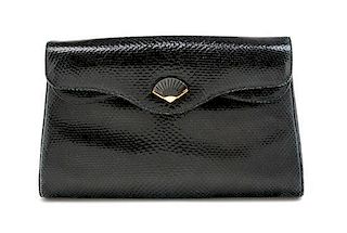 * A Judith Leiber Black Lizard Handbag, 8.5" x 6" x 1"