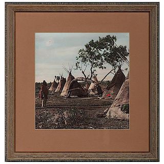 L.A. Huffman Hand-Colored Photograph, Hunkapapa Sioux Leather Lodges Near Ft. Keogh, Nov. 1878 