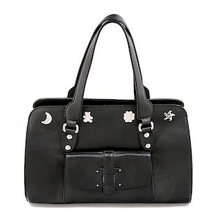 A Malo Black Leather Tote Bag, 15" x 9" x 6".