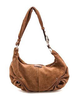 An Yves Saint Laurent Brown Suede Shoulder Bag, 15" x 7" x 4".
