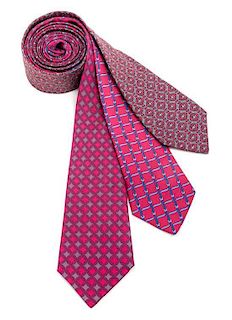 A Group of Three Hermes Silk Neckties, Width: 3.5".