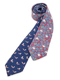 A Pair of Hermes Silk Neckties, Width: 3.5".