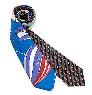 A Pair of Hermes Silk Neckties, Width: 3"