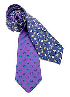 A Pair of Hermes Silk Neckties, Width: 3.5".