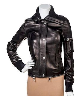 * A Dolce and Gabanna Black Leather Moto Jacket, Size 40.