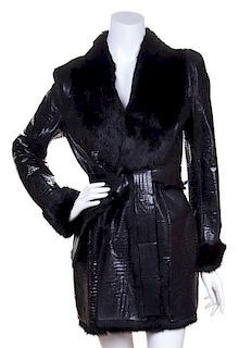 A Jasper Conran Black Fur Coat, Size 8.