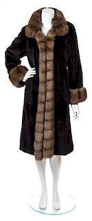 * An Unlabeled Black Sheared Mink Coat with Sable Trim, No Size.