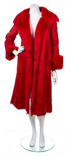 * An Oscar de la Renta Red Shearling Coat, No Size.