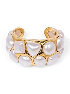 A Chanel Faux Pearl and Goldtone Cuff, 6.25" x 1.75".