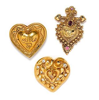A Group of Christian Lacroix Goldtone Heart Pins,