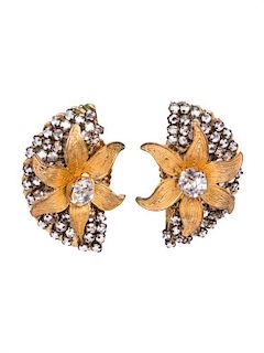 A Pair of Miriam Haskell Half-Moon Floral Earclips,