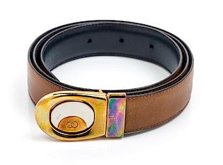 A Gucci Navy Leather Belt,