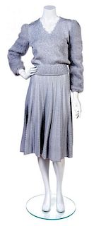 An Agatha for Jack Donsky Metallic Silver Skirt Ensemble, Sweater Size 10. Skirt Size 10.