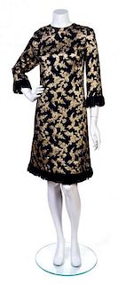 An Arnold Scassi Navy and Metallic Gold Floral Cocktail Dress, No Size.
