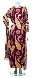 An Arnold Scassi Purple and Metallic Gold Paisley Gown, No Size.