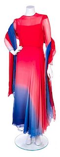 An Arnold Scassi Red and Blue Ombre Bias Cut Gown, No Size.