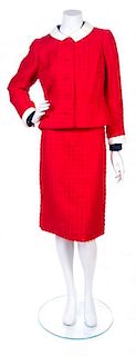 An Arnold Scassi Red Boucle Suit Ensemble, No Size.