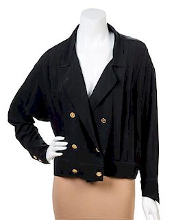 A Chanel Black Pleated Blouse, No Size.