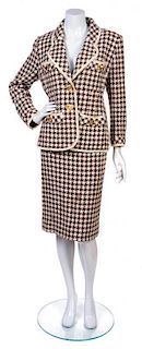 A Chanel Brown and White Houndstooth Boucle Suit, No Size.