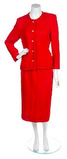 A Chanel Creations Red Boucle Skirt Suit, No Size.
