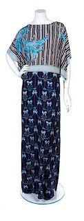 An Emilio Pucci Blue Silk Print Gown, Size 10.