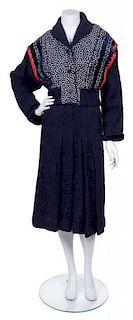 A Koos Van Den Akker Navy Wool Skirt Suit, Jacket Size S, Skirt Size 8.