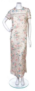 A Molly Parnis Embroidered and Beaded Floral Gown, No Size.
