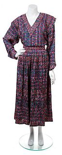 A Miss O by Oscar de la Renta Multicolored Silk Aztec Print Ensemble, Top Size 10. Skirt Size 10.