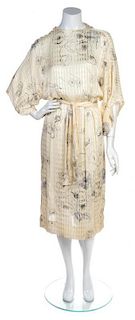 A Pauline Trigere Black and Cream Floral Dress, No Size.