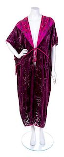 A Thea Porter Couture Purple Velvet Hostess Gown, No Size.