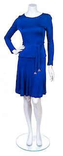 An Unlabeled Royal Blue Skirt Ensemble No Size.