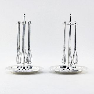 Pair of Lutz & Weiss 835 Silver German Champagne Whisks/Stirrers with Holders