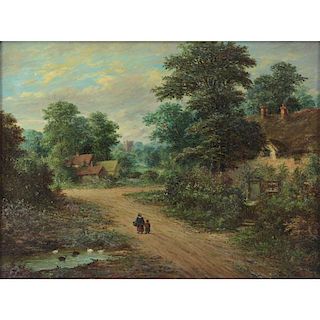 William Stone, British (1830-1875) Oil on canvas "Cottage Near Leominster Herefordshire" Signed lower right, inscribed en ver
