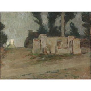 Henry Bayley Snell, American (1858-1943) Oil on canvas on board "Adobe Home" Signed lower right