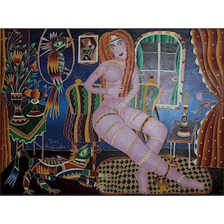 Yuri Gorbachev, Russian/American (born-1948) Oil on Canvas "Nude at Home" Signed Lower Left