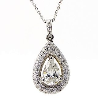 98 Carat Pear Shape Diamond and 18 Karat White Gold pendant accented with .54 Carat Round Brilliant Cut Diamonds and with 14 