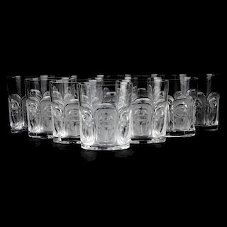 Lot of Ten (10) Lalique Crystal "Scarab" Glasses