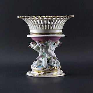 19/20th Century Art Nouveau Hand Painted Porcelain Centerpiece Mounted as Lamp