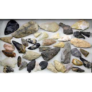 Grouping of Forty (40) Native American Indian Artifacts: Stone Arrow Heads