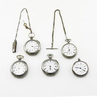 Grouping of Five (5) Antique or Vintage Open Face Pocket Watches