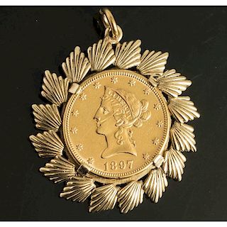 1897 Liberty Head $10 Gold Coin With 14K Bezel