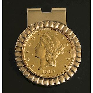 1907 Liberty Head $20 Gold Coin Money Clip